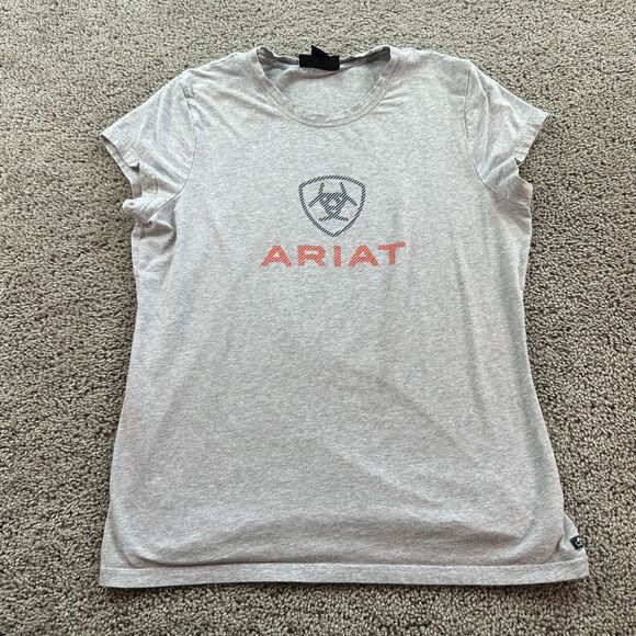 Ariat Shirt Girls Extra Large Gray Red Short Sleeve Crewneck Pullover Casual - Picture 1 of 9